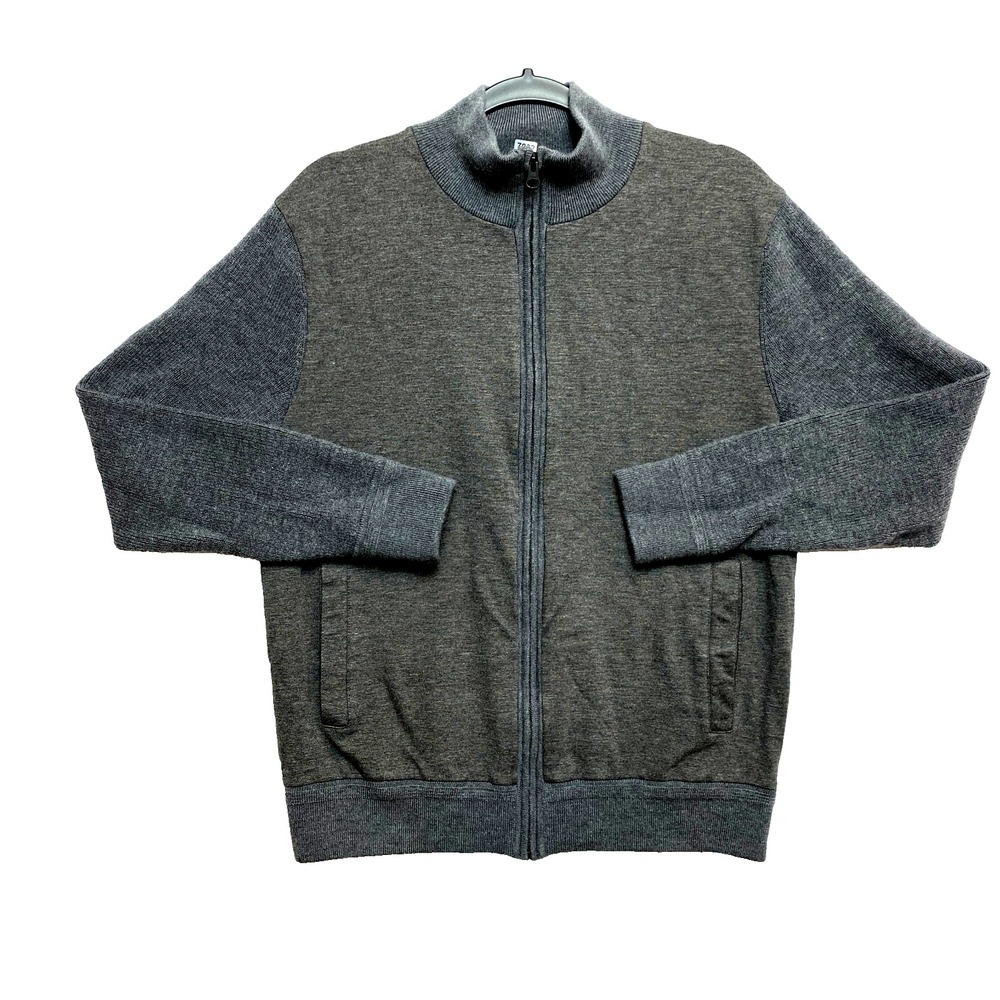 Club Monaco Sweater Mens Large Gray Wool Blend Full Zip Panel